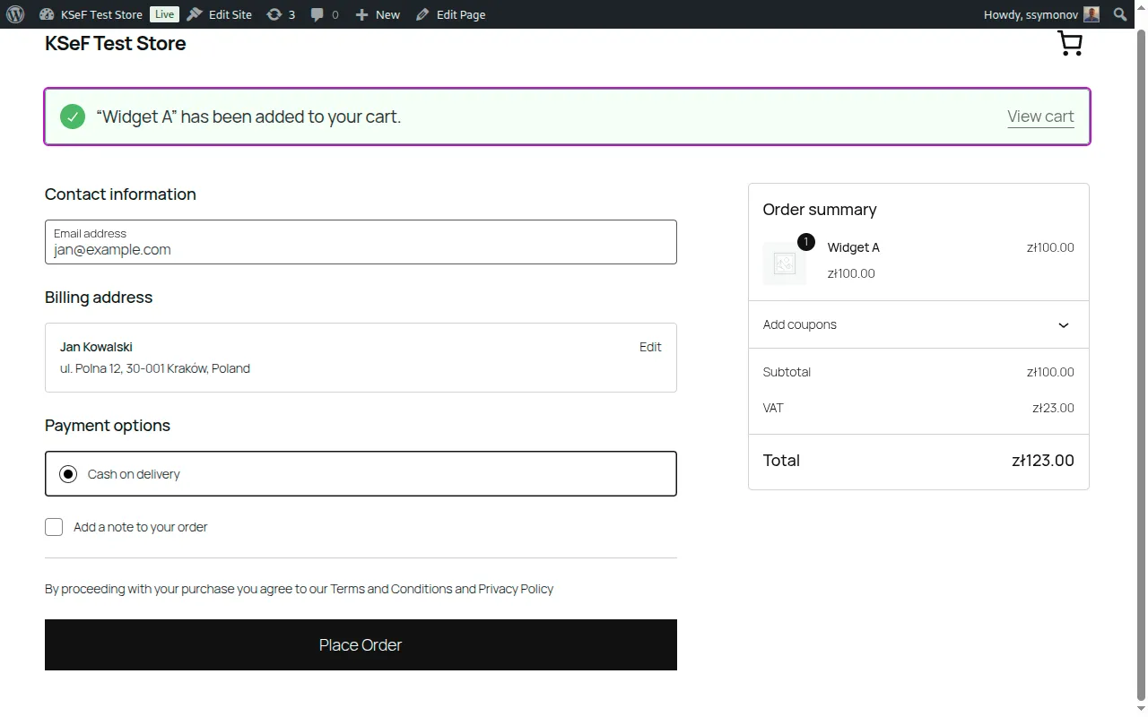 Checkout NIP field in the block checkout.
